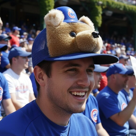 Chicago Cubs Hat with Plush Bear Face & Mini Helmet Snapback Cap Novelty Mascot - Picture 2 of 8